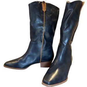 Navy Faux Leather Western Boots